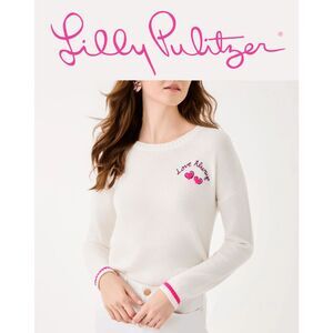 NWT LILLY PULITZER Long Sleeve White Love Pippy Sweater SIZE M, L, XL MSRP $128